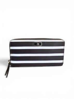 Kate Spade Black White Striped Zip Around Wallet Continental Wallet